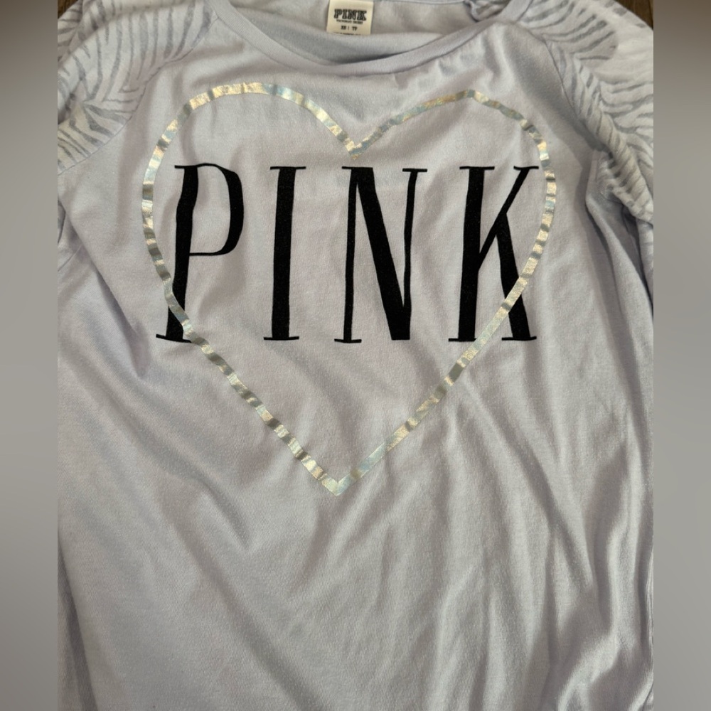 Victorias Secret Purple Long Sleeve Shirt W/ Zebra Print Sleeves Size XS